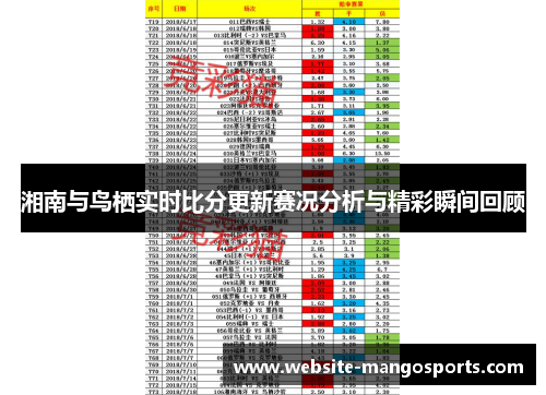 湘南与鸟栖实时比分更新赛况分析与精彩瞬间回顾